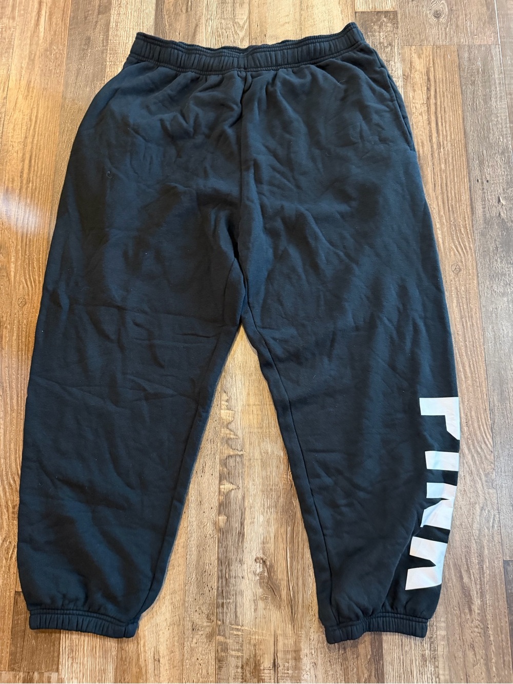 PINK Victoria's Secret women’s Black Joggers with White Side Logo Sz xl